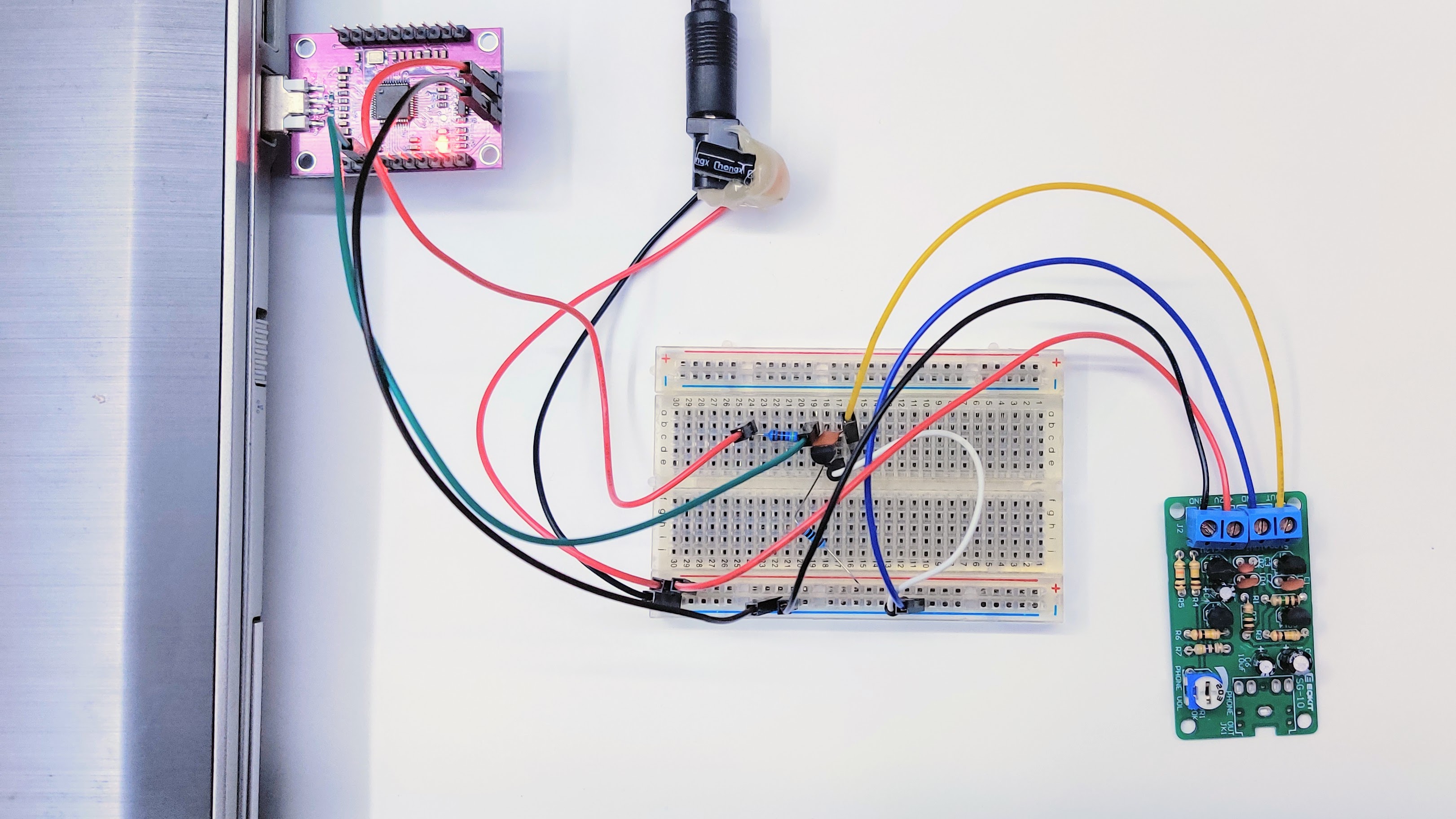 SG-10 noise source connected to FT232H on a breadboard
